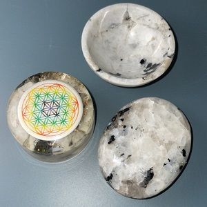 Beautiful Rainbow Moonstone Worry Stone, Altar/Misc Bowl & Orgone Cloud Buster